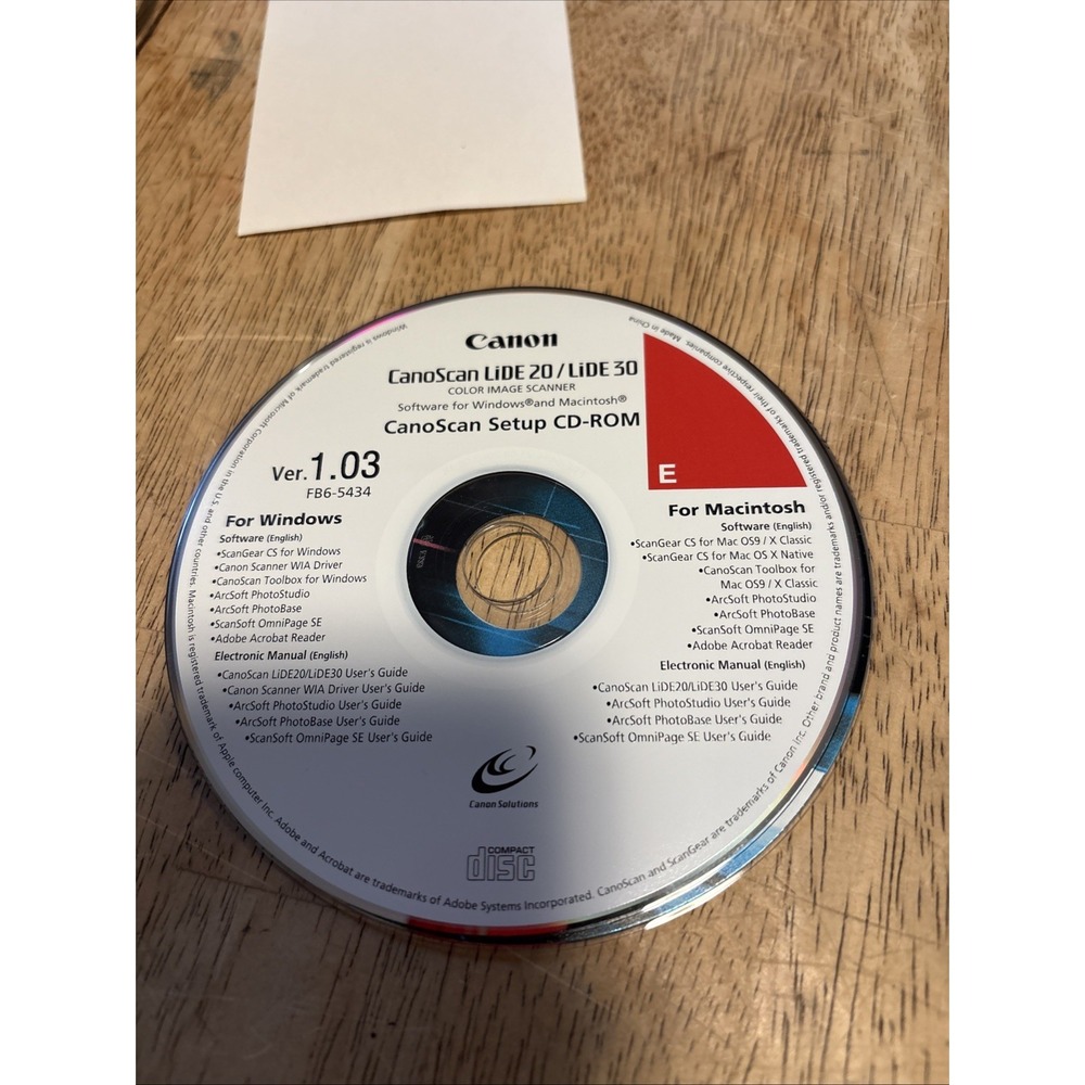 CanoScan LIDE 60 Software Ver 1.03 Installation Windows XP PC/ Mac CD-ROM (2005)